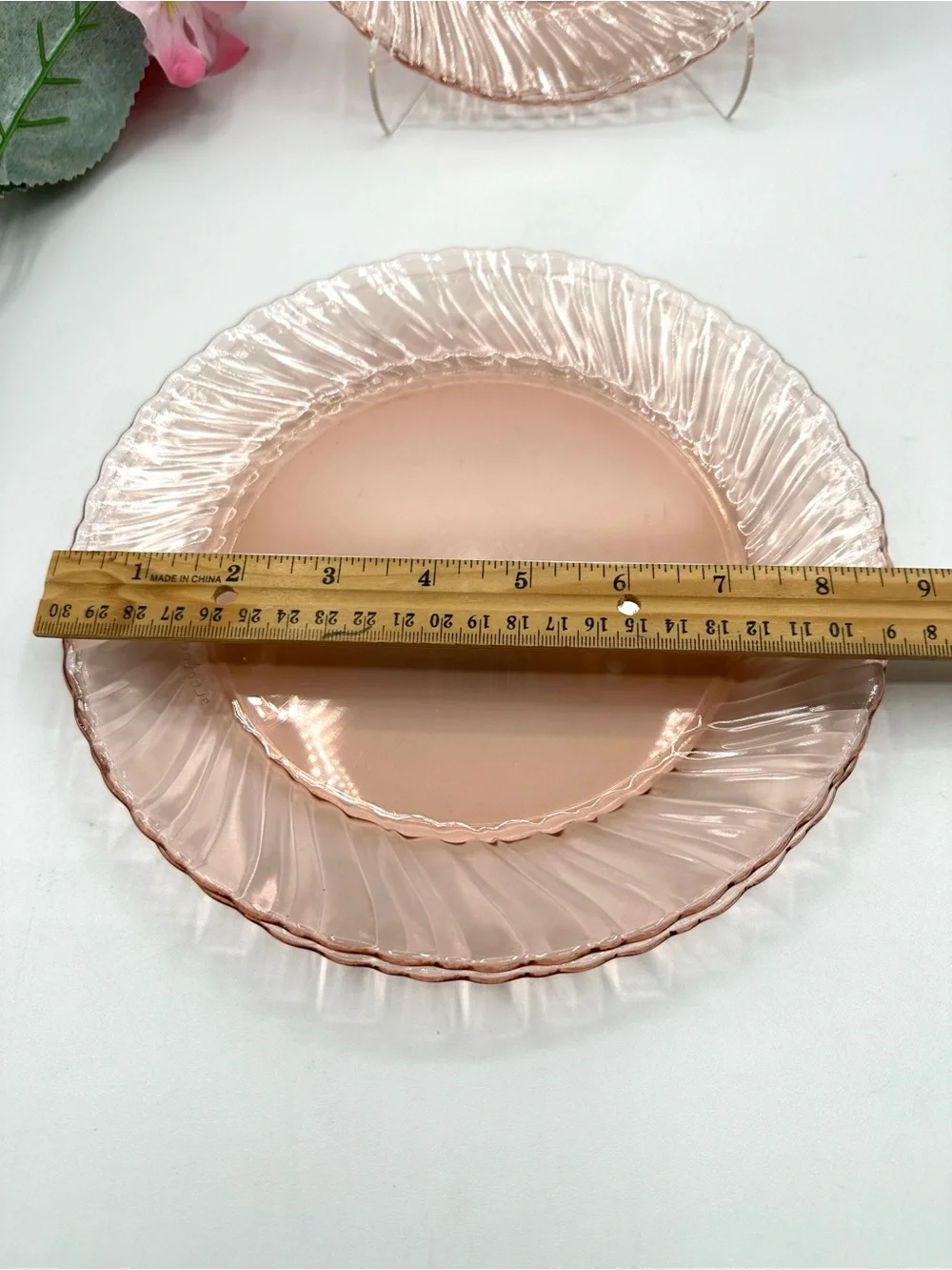 4 Rosaline Pink (Optic Swirl) Luncheon Plates. France
